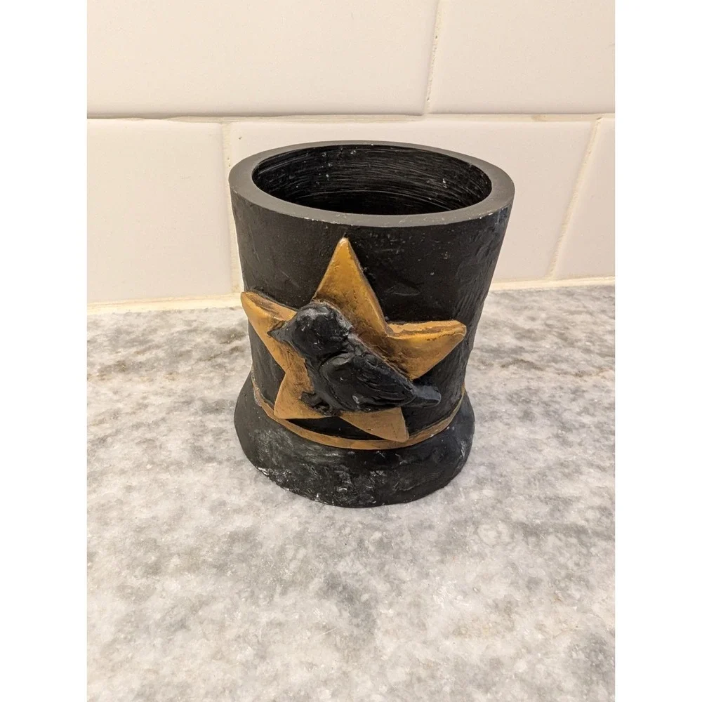 Halloween Black Resin Votive Candle Holder with Crow Raven‎